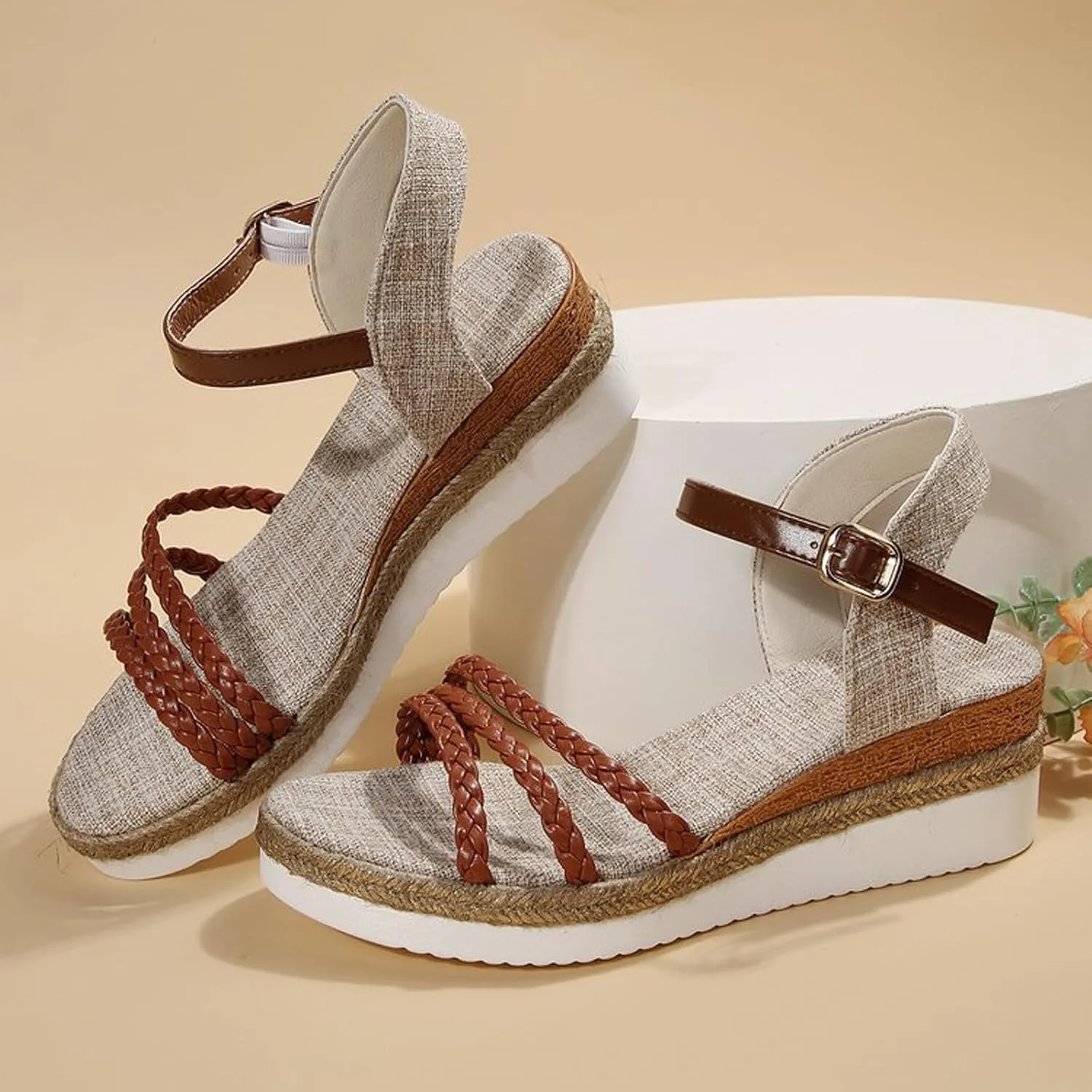 Platform Wedge Sandals for Women,Espadrille Sandals for Women Summer Dressy 2024 Open Toe Ankle Strap Wedge Low Heels Sandals Comfortable Anti Slip Beach Boho Orthopedic Sandals Casual Walking Shoes