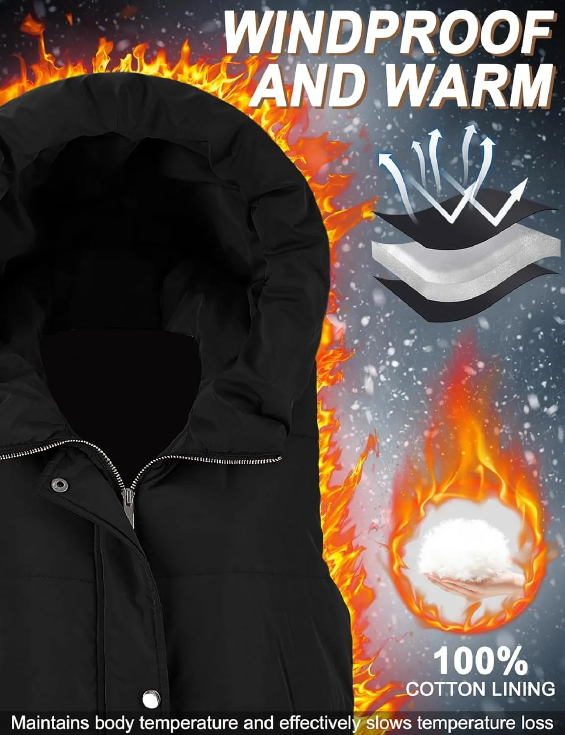 Puffer Vest for Women Long Down Hooded Vest Womens Sleeveless Zip Up Jacket Winter Thick Coats with Pockets