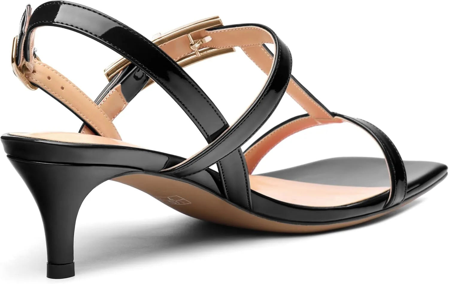 ROSERWISH Women's Low kitten heel Strappy Sandals Open Square Toe Slingback Patent Heels 2 Inch Fashion Comfort Dress Shoes