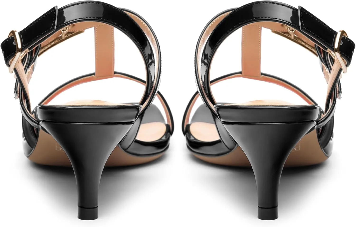 ROSERWISH Women's Low kitten heel Strappy Sandals Open Square Toe Slingback Patent Heels 2 Inch Fashion Comfort Dress Shoes