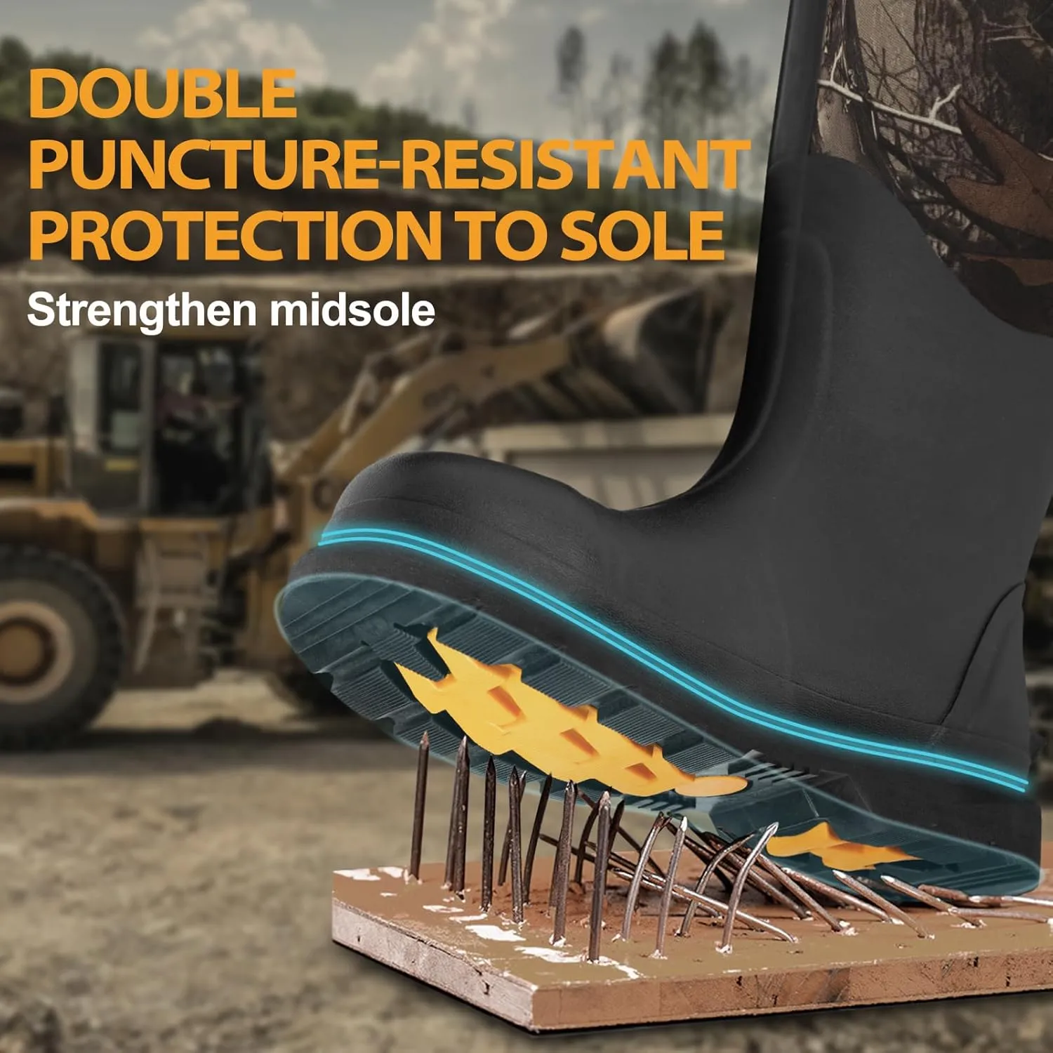 Rubber Work Boots, Puncture-Proof with Steel Toe & Shank, Waterproof Insulated 6mm Neoprene Hunting Boots for Farming, Construction, Gardening, Fishing, Outdoor Work (Size 6-14)