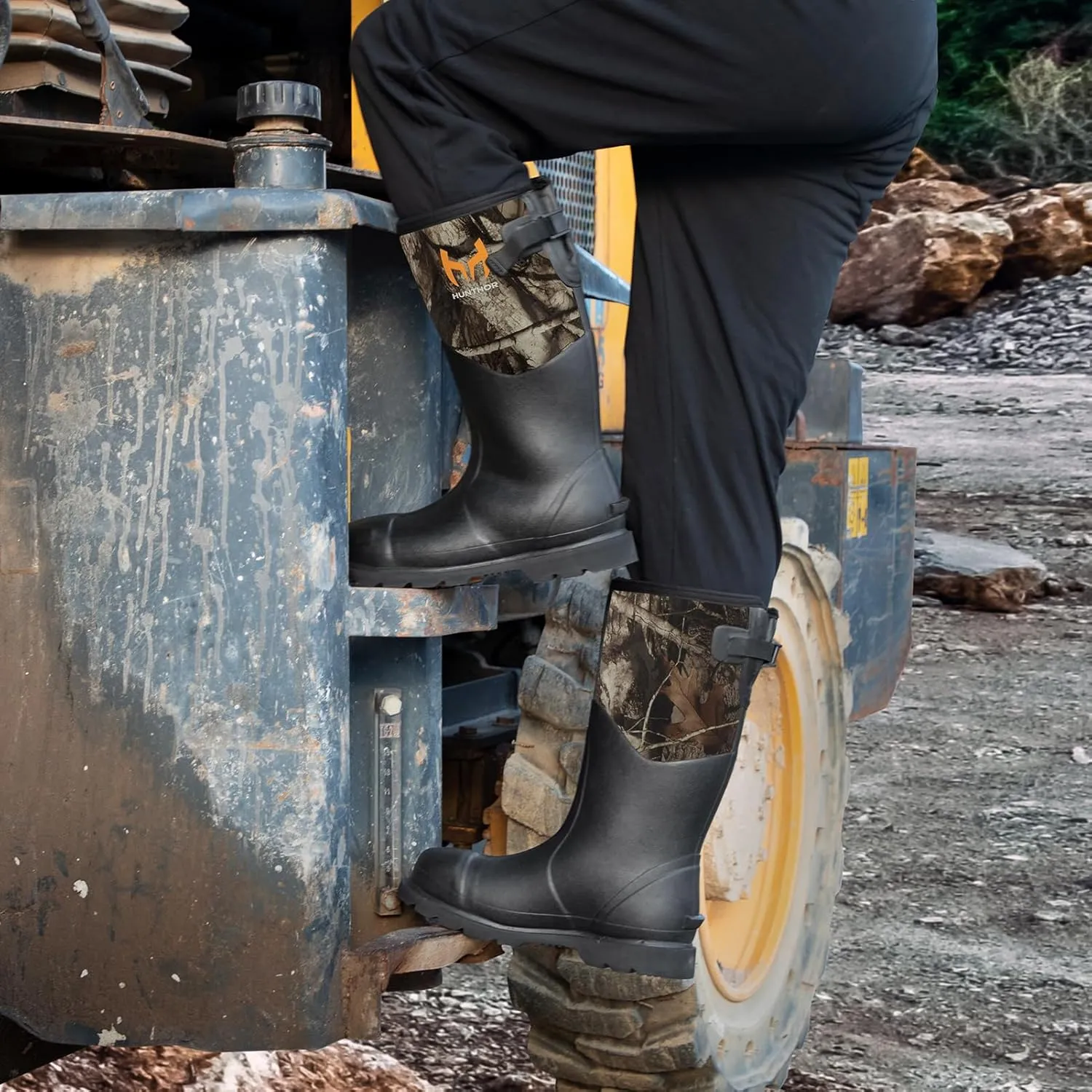Rubber Work Boots, Puncture-Proof with Steel Toe & Shank, Waterproof Insulated 6mm Neoprene Hunting Boots for Farming, Construction, Gardening, Fishing, Outdoor Work (Size 6-14)