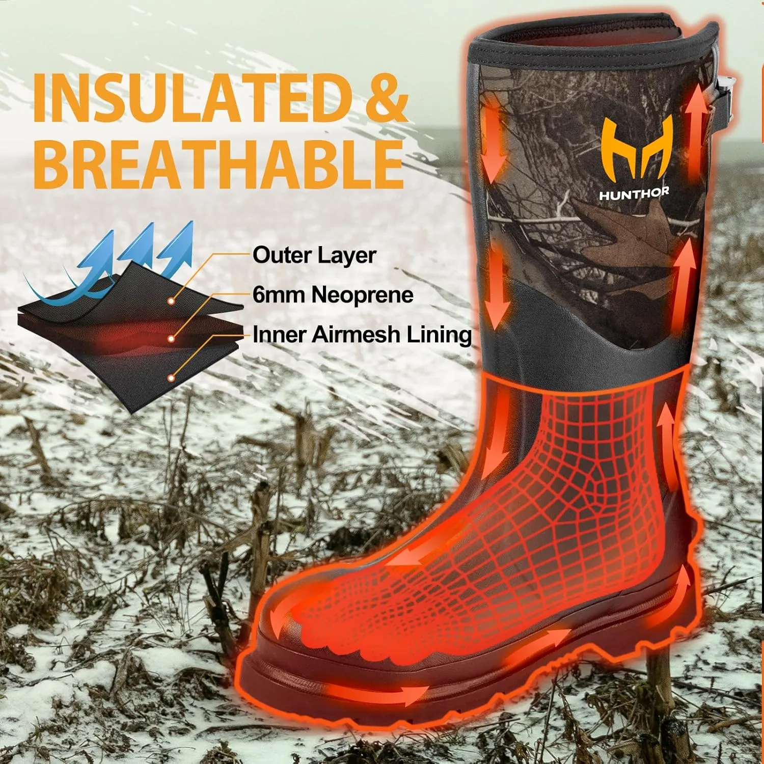 Rubber Work Boots, Puncture-Proof with Steel Toe & Shank, Waterproof Insulated 6mm Neoprene Hunting Boots for Farming, Construction, Gardening, Fishing, Outdoor Work (Size 6-14)