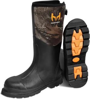 Rubber Work Boots, Puncture-Proof with Steel Toe & Shank, Waterproof Insulated 6mm Neoprene Hunting Boots for Farming, Construction, Gardening, Fishing, Outdoor Work (Size 6-14)
