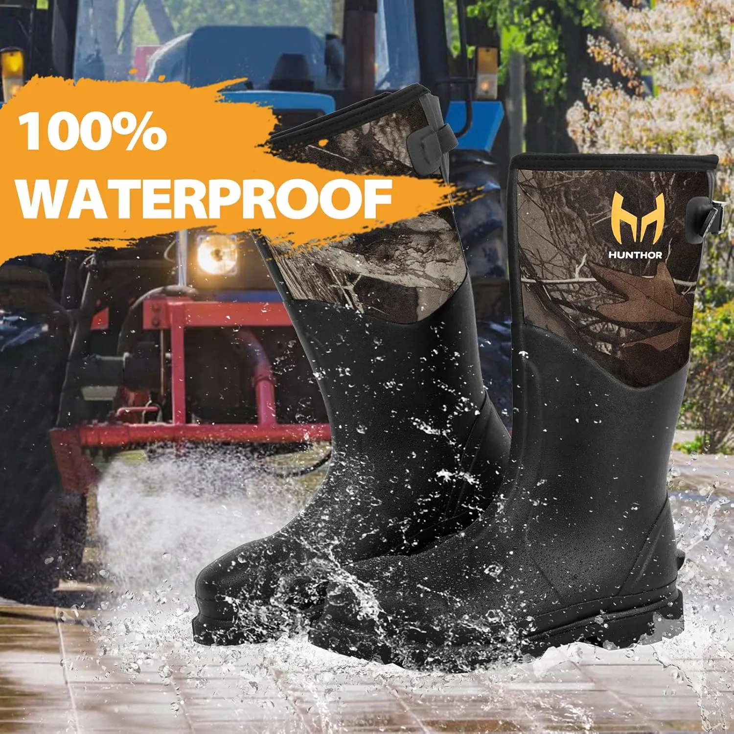 Rubber Work Boots, Puncture-Proof with Steel Toe & Shank, Waterproof Insulated 6mm Neoprene Hunting Boots for Farming, Construction, Gardening, Fishing, Outdoor Work (Size 6-14)
