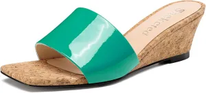 Saekcted Womens Mid Wedge Heel Square Open Toe Sandals Slip-on Dress Shoes Casual Party Wedding Summer 2.0 Inches Heels