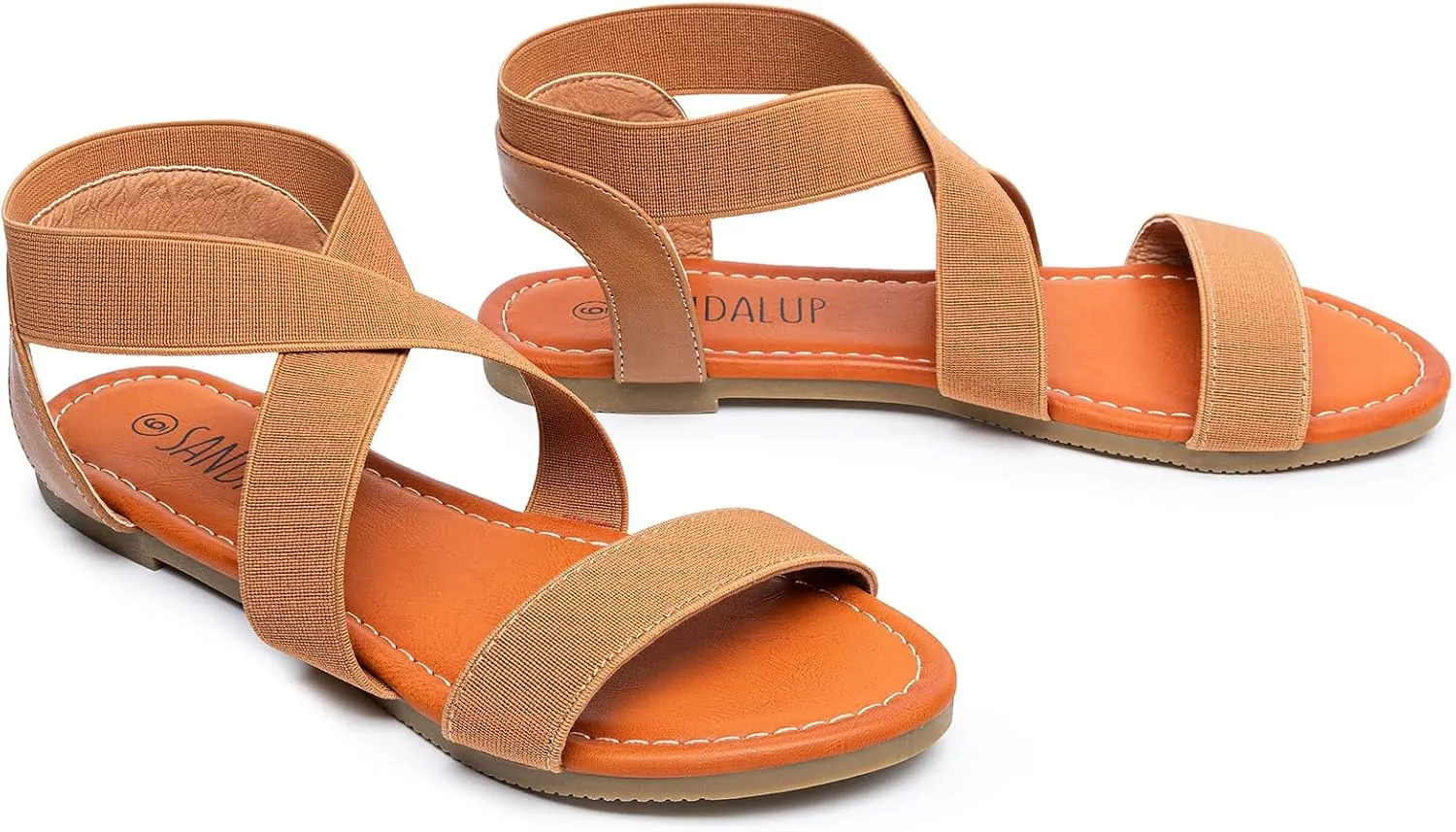 SANDALUP Elastic Ankle Strap Flat Sandals for Women
