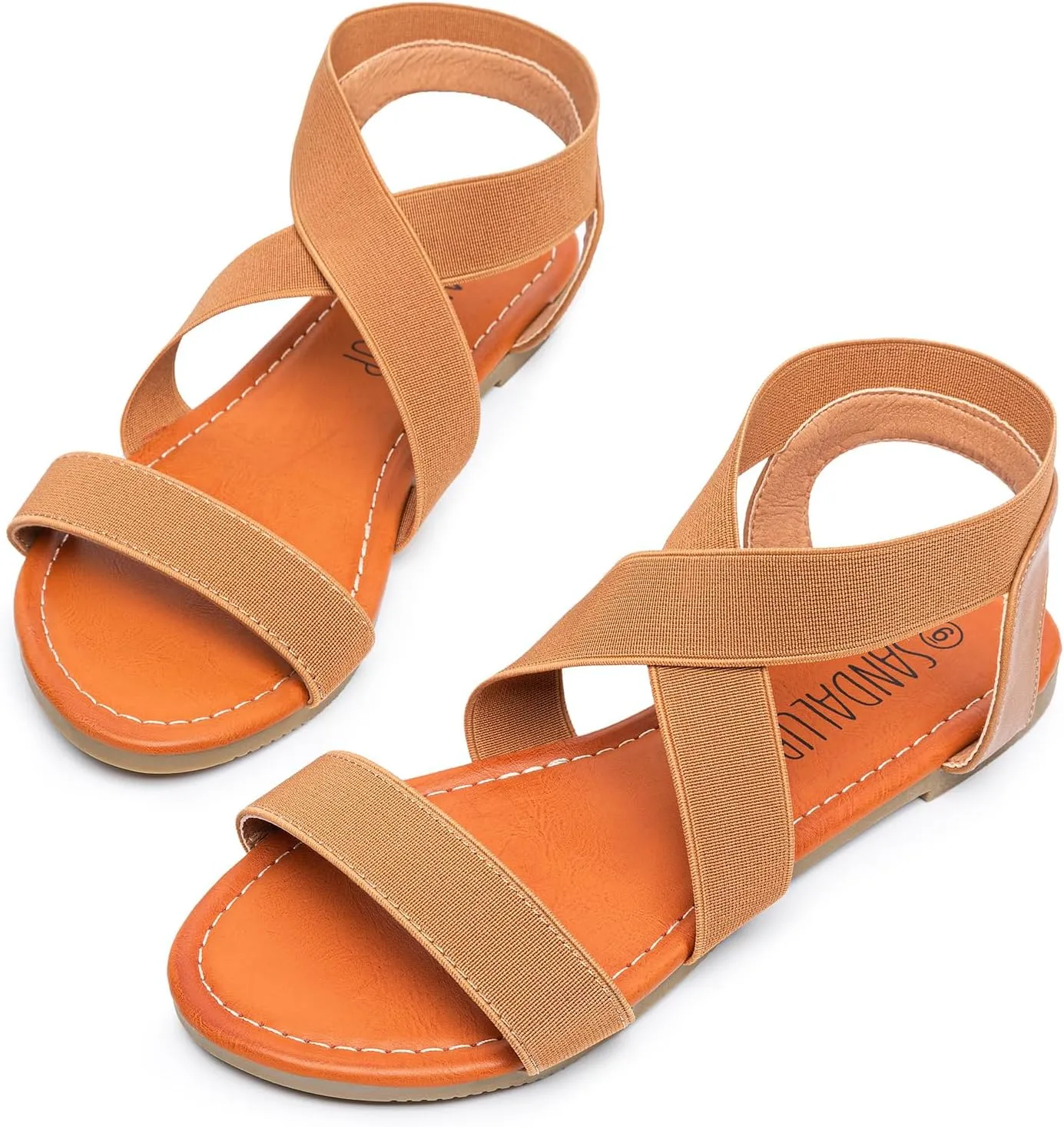 SANDALUP Elastic Ankle Strap Flat Sandals for Women