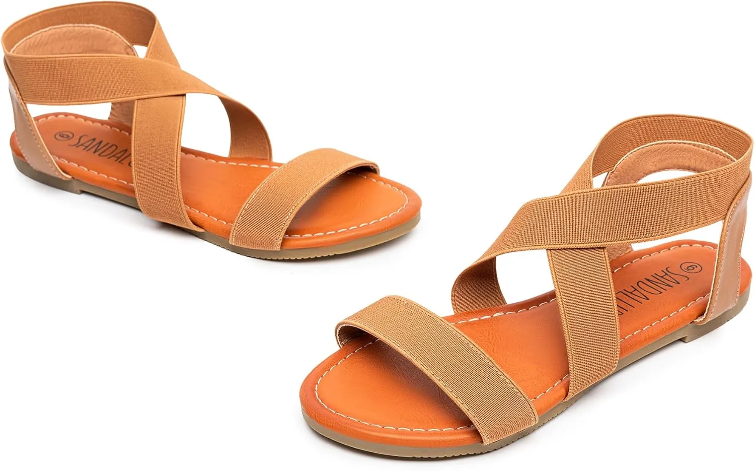 SANDALUP Elastic Ankle Strap Flat Sandals for Women