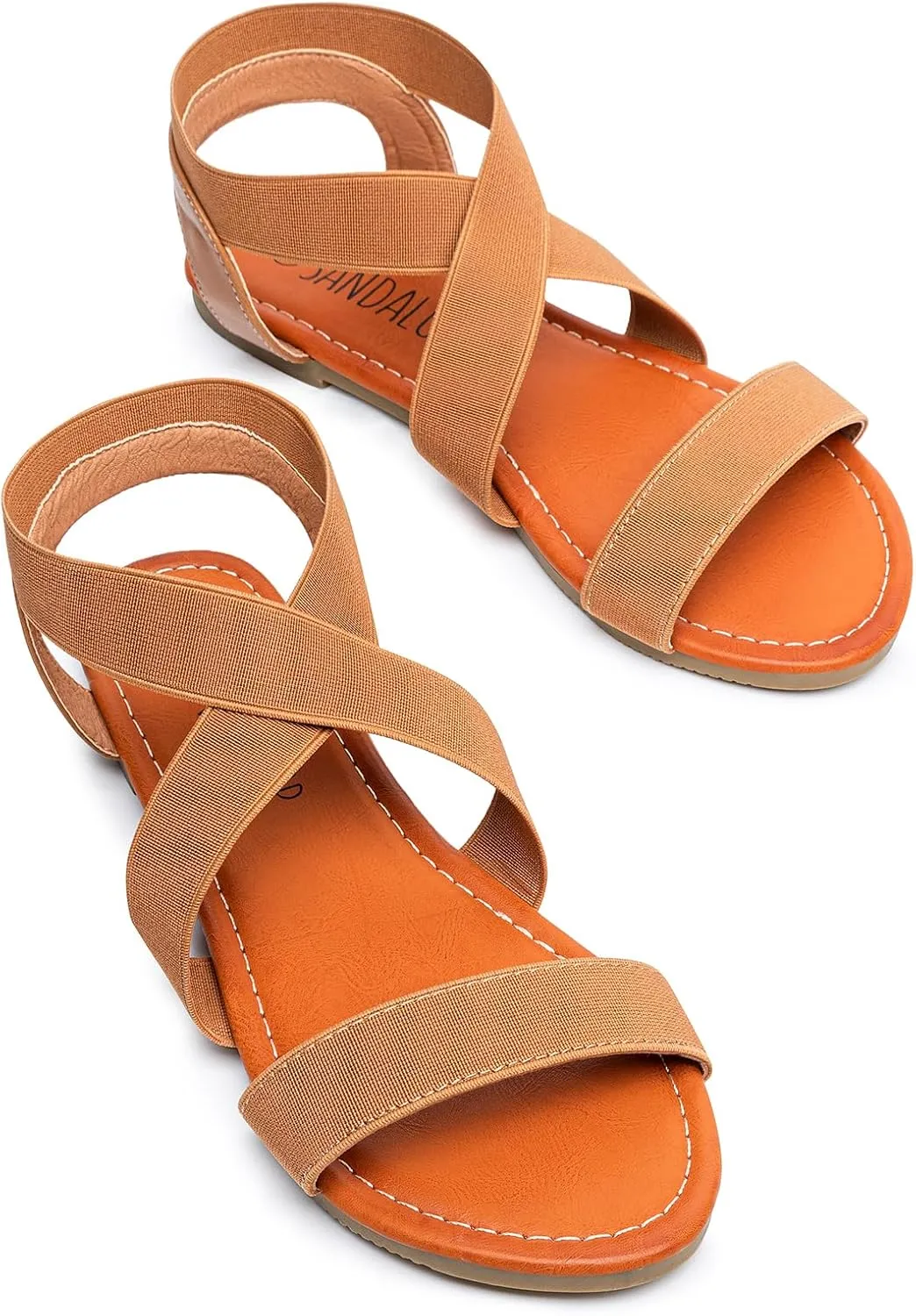 SANDALUP Elastic Ankle Strap Flat Sandals for Women
