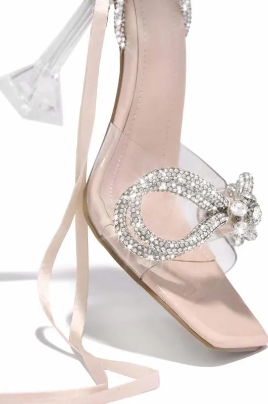 sexytag Clear Heels Diamante Bow Heels Lace Up Strap Rhinestone Sparkly Stiletto Heel Sandals