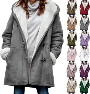 Sherpa Fleece Lined Jacket For Women 2024 Winter Warm Shearling Coat Casual Loose Plus Size Hooded Jackets With Pocket