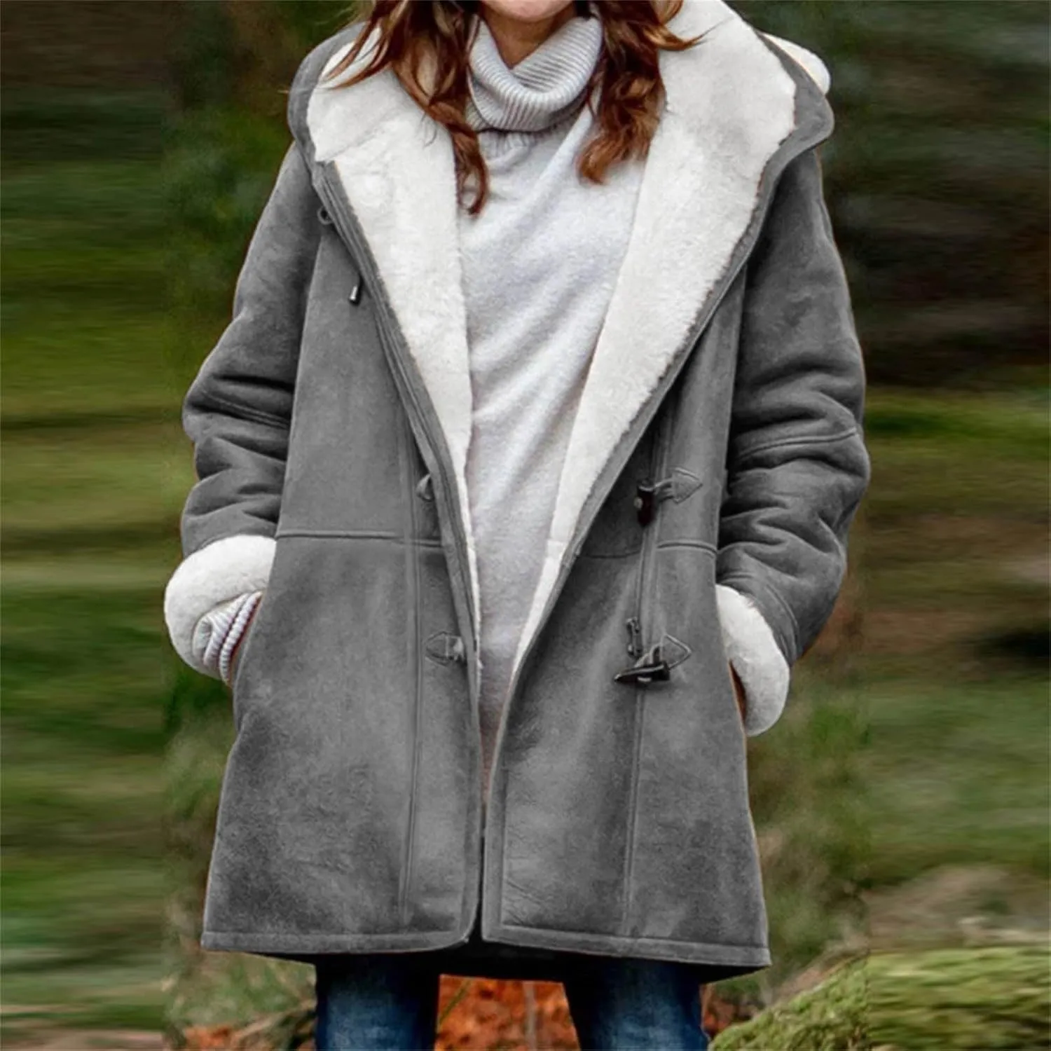 Sherpa Fleece Lined Jacket For Women 2024 Winter Warm Shearling Coat Casual Loose Plus Size Hooded Jackets With Pocket