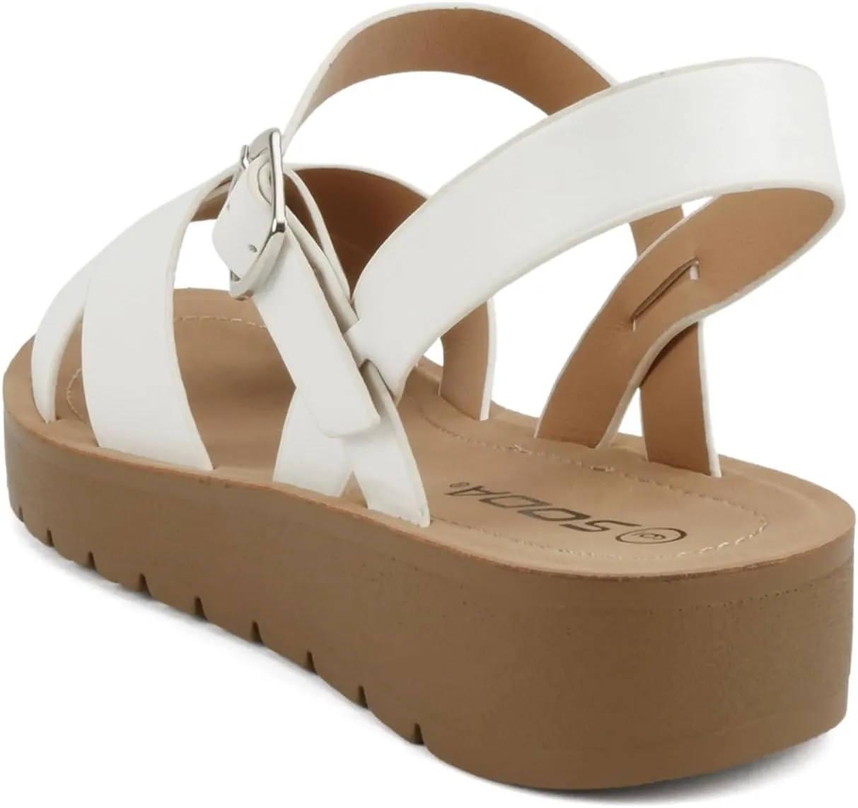 Soda CHESTER ~ Women Flat Sandals Flatform Ankle Buckle Criss Cross Band Straps Sandals Shoes