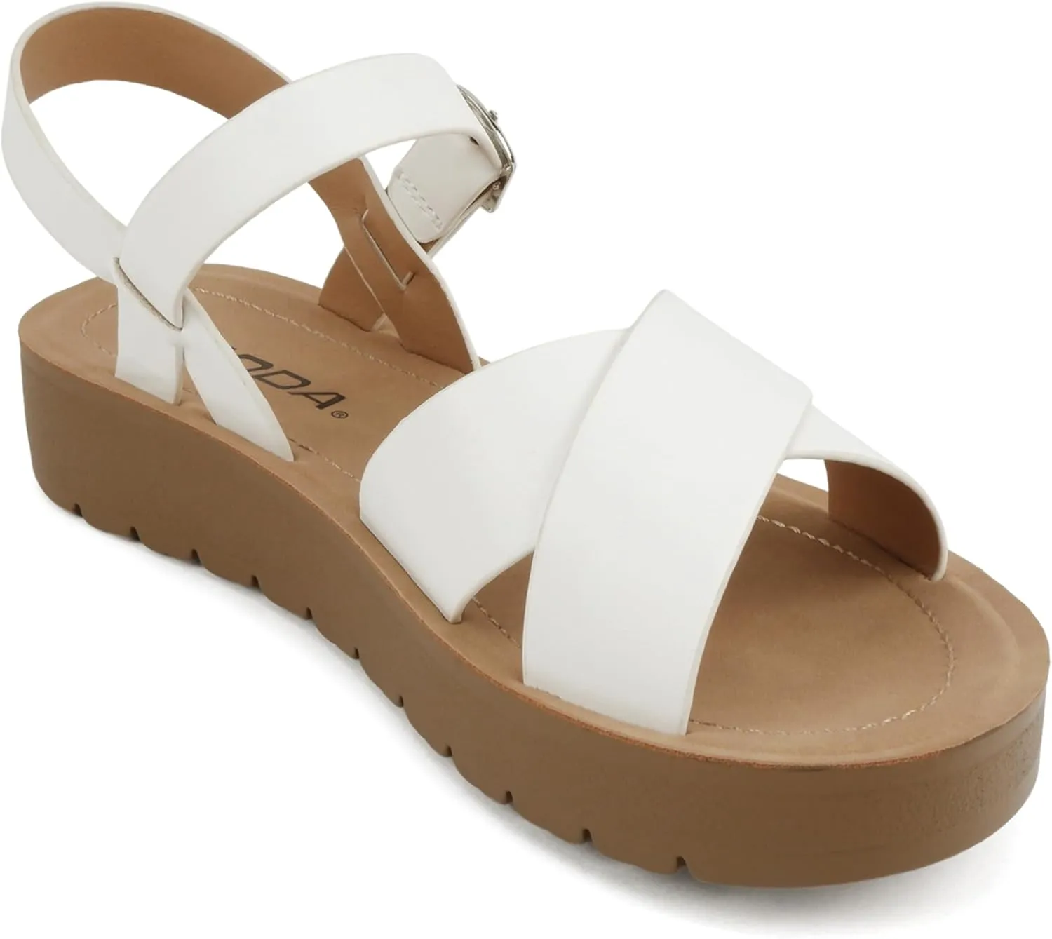 Soda CHESTER ~ Women Flat Sandals Flatform Ankle Buckle Criss Cross Band Straps Sandals Shoes