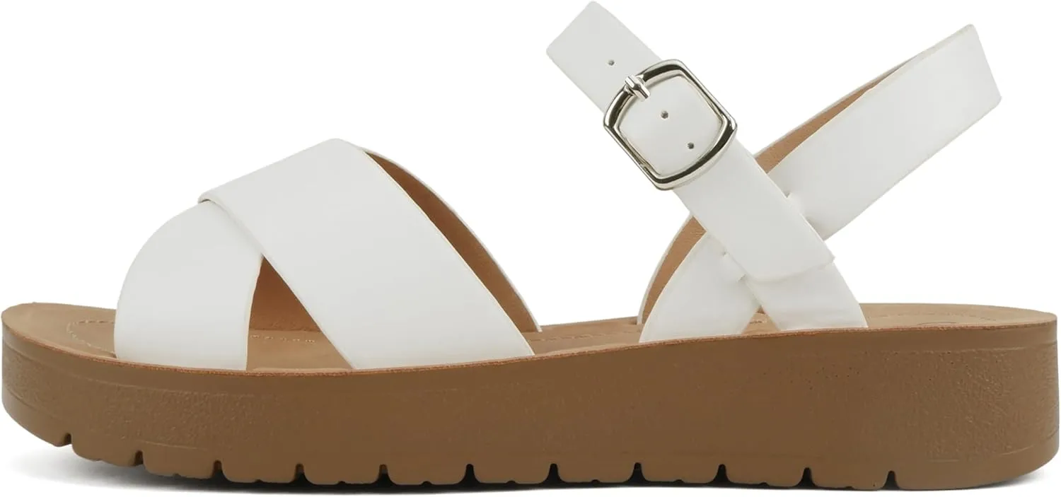 Soda CHESTER ~ Women Flat Sandals Flatform Ankle Buckle Criss Cross Band Straps Sandals Shoes