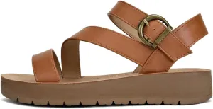 Soda Cute and trendy fashionable flat strap sandals with side buckle Summer Spring Beach Shoes for Women Hammer-S Cognac Pu 6