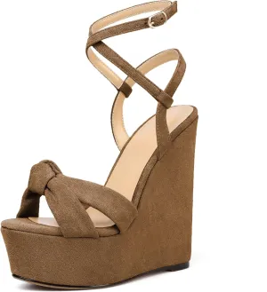 Soireelady Women's Sandals Wedge High Heels Open Toe Crisscross Strap Heeled Sandals Sexy Dressy Heels for Party, Evening and Nightclub