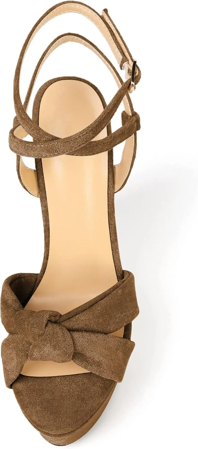 Soireelady Women's Sandals Wedge High Heels Open Toe Crisscross Strap Heeled Sandals Sexy Dressy Heels for Party, Evening and Nightclub