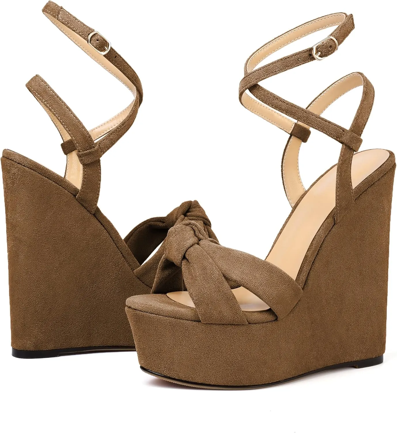 Soireelady Women's Sandals Wedge High Heels Open Toe Crisscross Strap Heeled Sandals Sexy Dressy Heels for Party, Evening and Nightclub