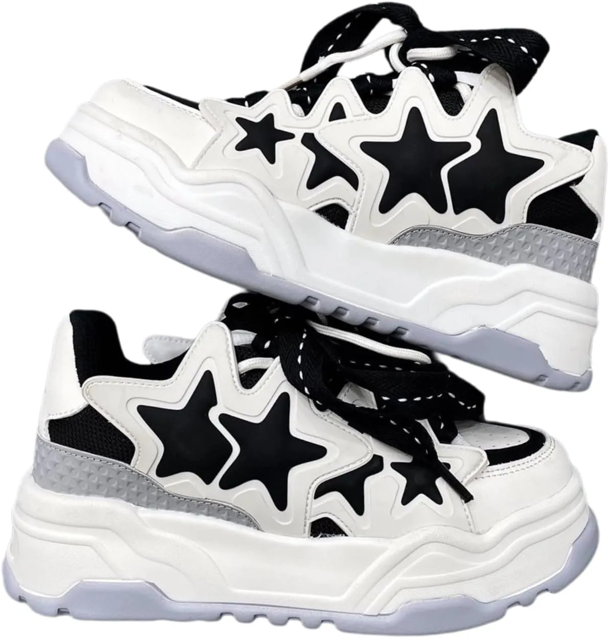Star Shoes Walking Cute Sneakers for Women Thick Sole Y2K Shoes Walking Shoes Flat Platform Chunky Kawaii Style