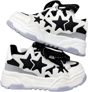 Star Shoes Walking Cute Sneakers for Women Thick Sole Y2K Shoes Walking Shoes Flat Platform Chunky Kawaii Style