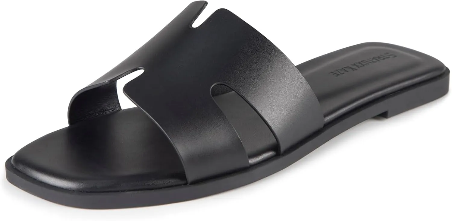 Stratuxx Kaze Open Toe Flat Dress Sandals Womens Slide Comfortable Summer Black, White, Tan Sandals for Women
