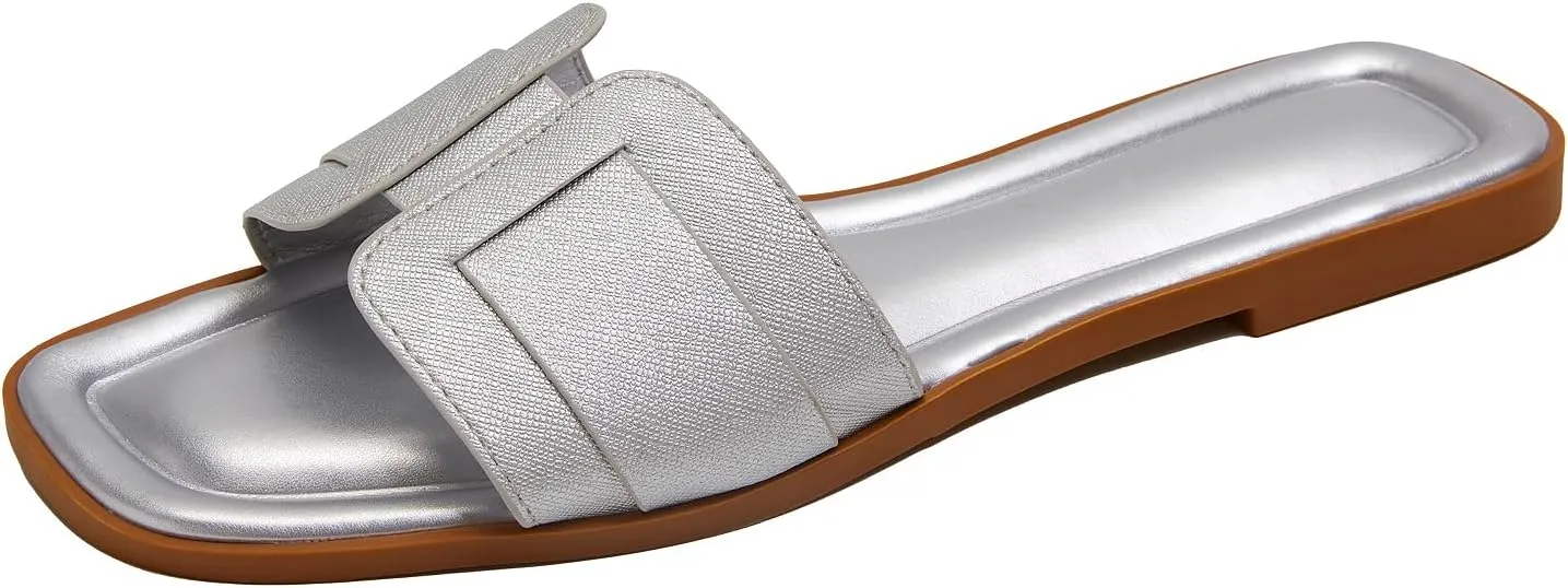 Stratuxx Kaze Womens Flat Sandals Flat Slide Sandals White,Black, Brown,Metallic Flat Sandals Leopard