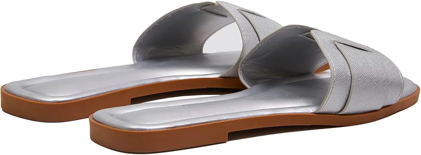 Stratuxx Kaze Womens Flat Sandals Flat Slide Sandals White,Black, Brown,Metallic Flat Sandals Leopard