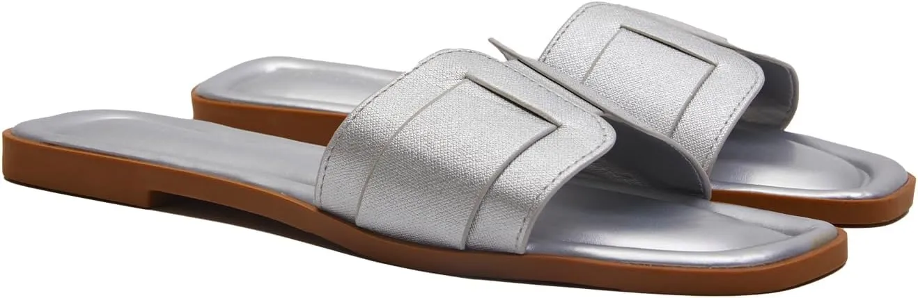 Stratuxx Kaze Womens Flat Sandals Flat Slide Sandals White,Black, Brown,Metallic Flat Sandals Leopard