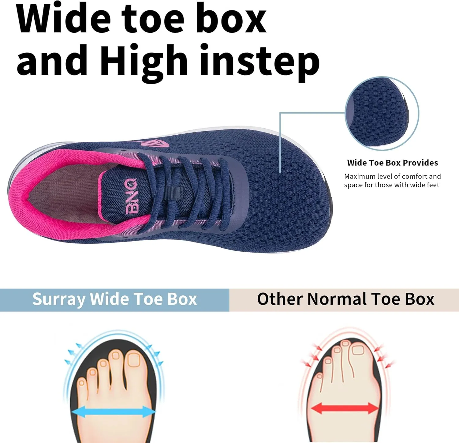 SURRAY Women Wide Toe Box Walking Shoes with Arch Support Air Tennis Running Sneakers Extra Wide Width Woman Shoe for Plantar Fasciitis Flat Foot Heel Pain Relief US Size 6-11