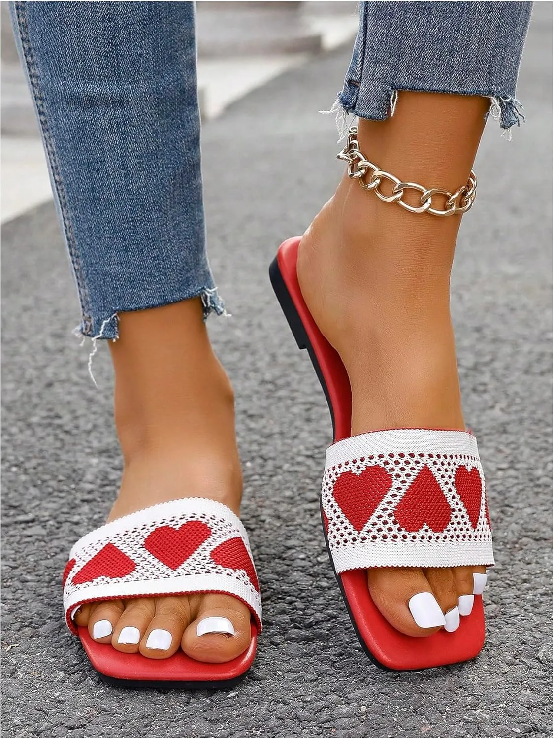 SweatyRocks Women's Heart Open Toe Flat Sandals Y2k Slip On Outdoor Trendy Slide Sandals
