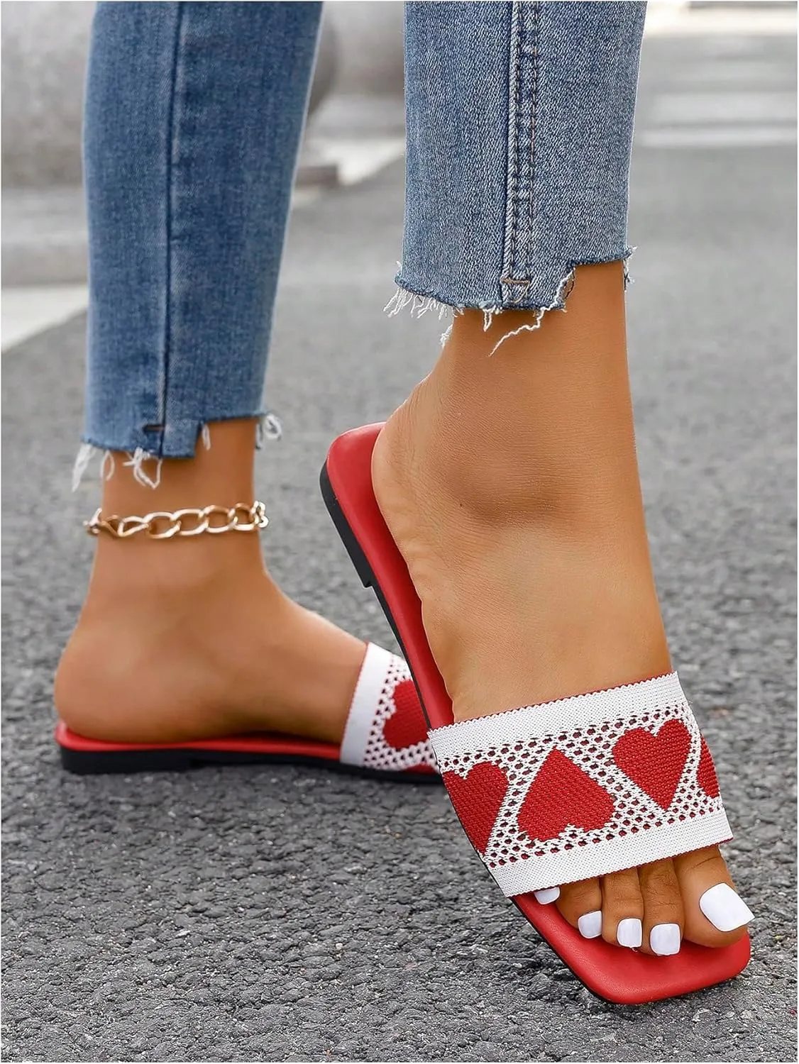 SweatyRocks Women's Heart Open Toe Flat Sandals Y2k Slip On Outdoor Trendy Slide Sandals