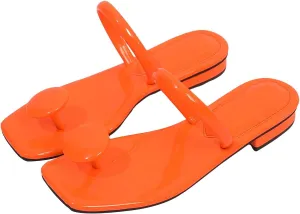 SweatyRocks Women's PU Leather Open Square Toe Thong Sandals Round Decor Outdoor Flat Sandals
