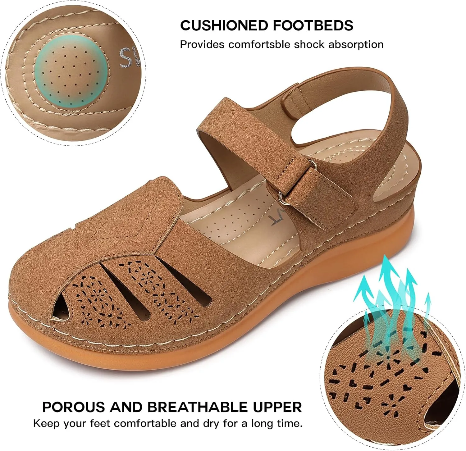 SWQZVT Women Comfortable Flat Sandals: Closed Toe Dressy Summer Sandal - Fisherman Hollow Out Walking Sandals