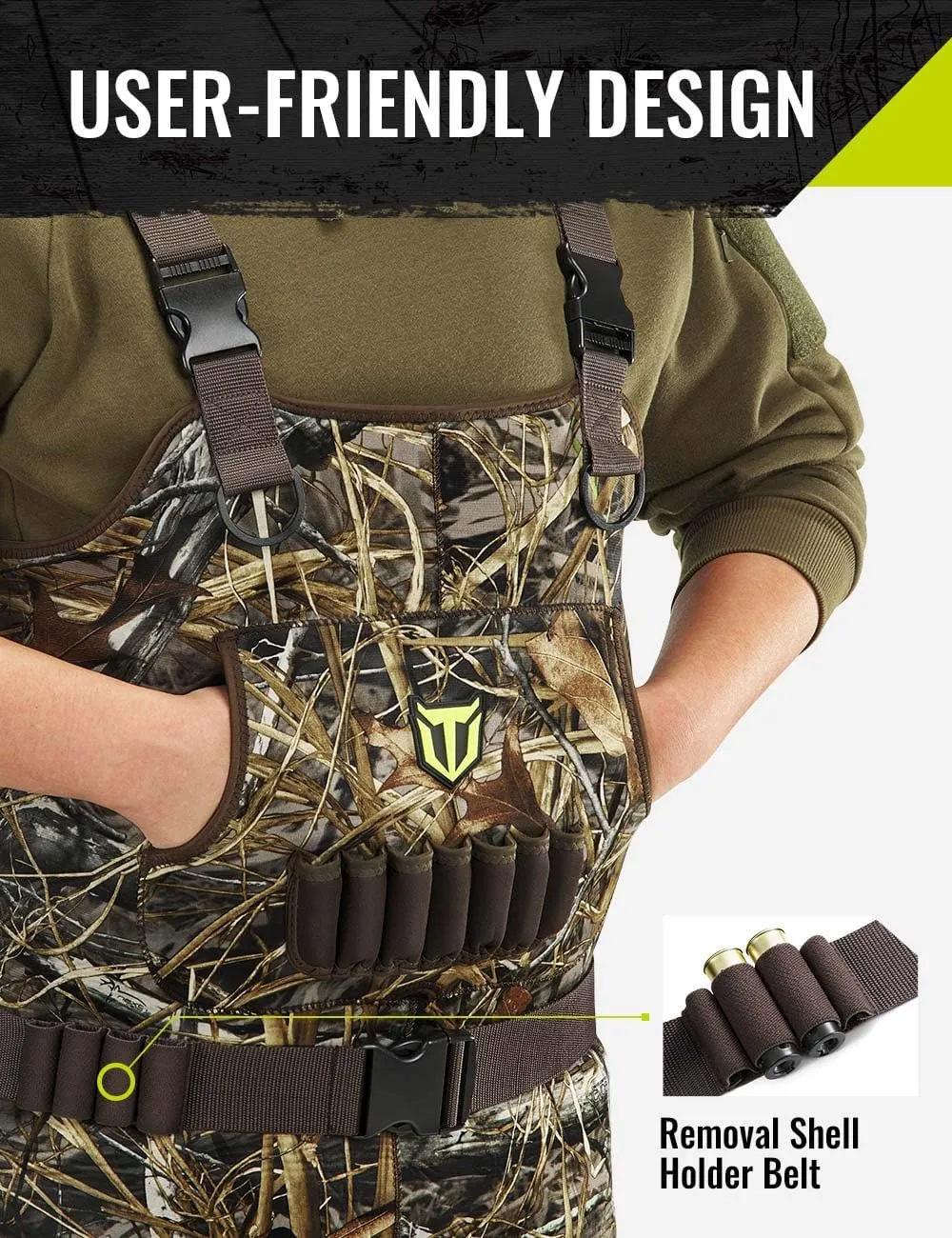 TIDEWE Hunting Waders with 200G Insulation Rubber Boots, Waterproof Cleated Neoprene Bootfoot Fishing Chest Waders