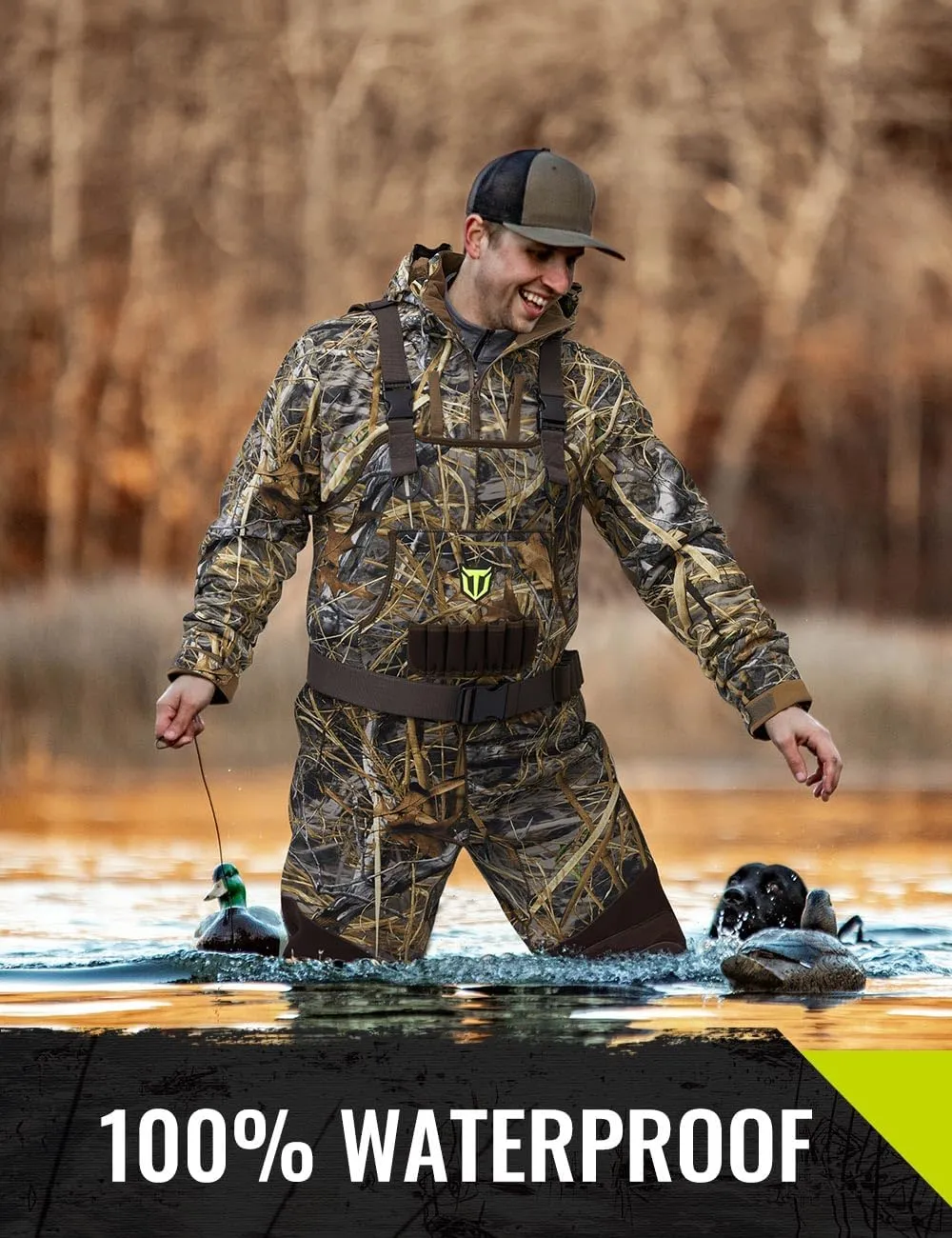 TIDEWE Hunting Waders with 200G Insulation Rubber Boots, Waterproof Cleated Neoprene Bootfoot Fishing Chest Waders