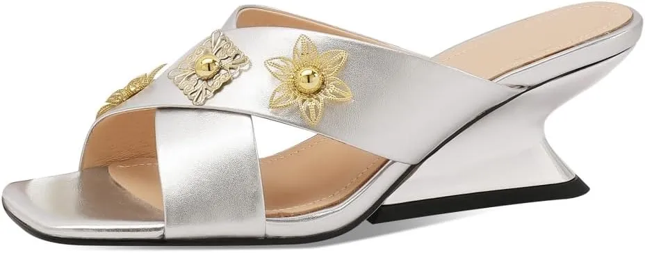 TinaCus Genuine Leather Women's Open Toe Handmade Flowers Mid Heels Sandals Slippers