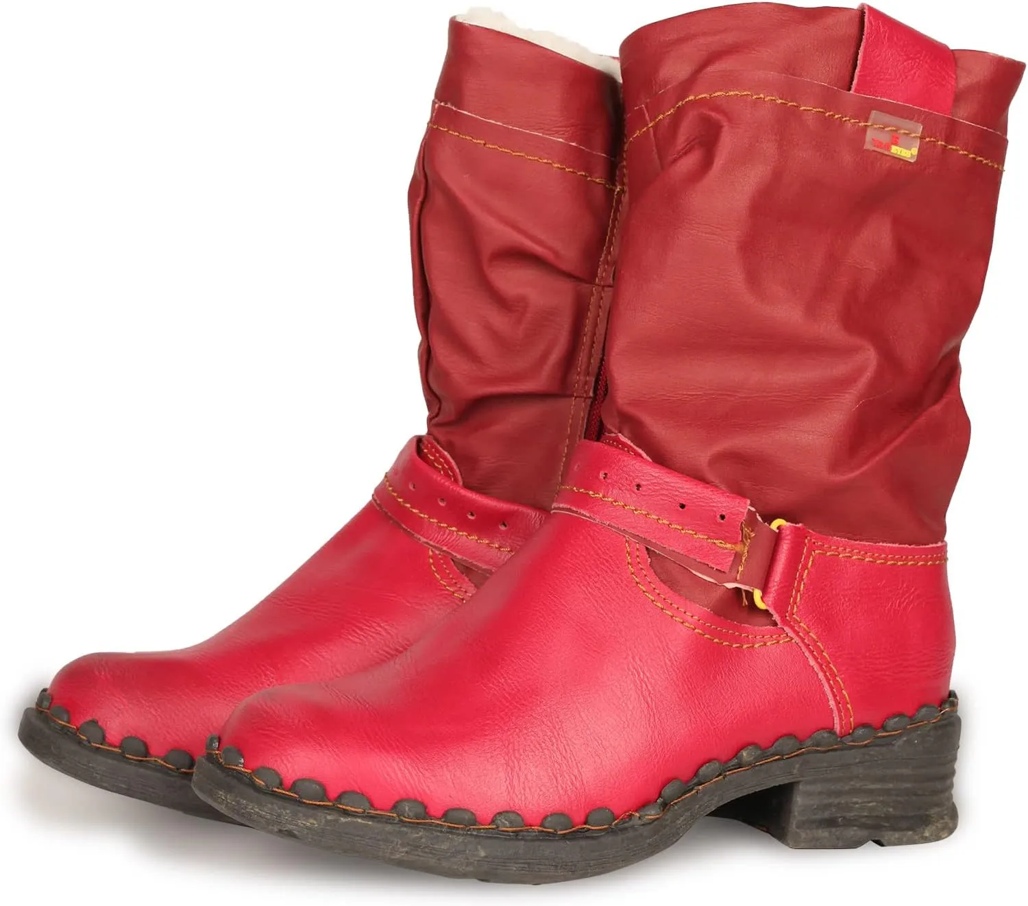 TMA EYES Buckle-Accent Leather Faux Fur Women Boots