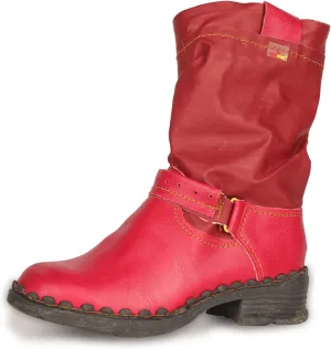TMA EYES Buckle-Accent Leather Faux Fur Women Boots