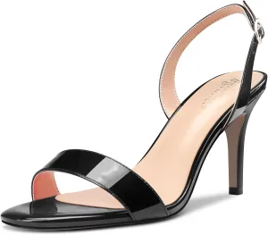 TNYNFBEB Womens Mid Heel Peep Open Toe Sandals Ankle Strap Slingback Buckle Prom Party Summer Basic Classic 3.2 Inches Heels