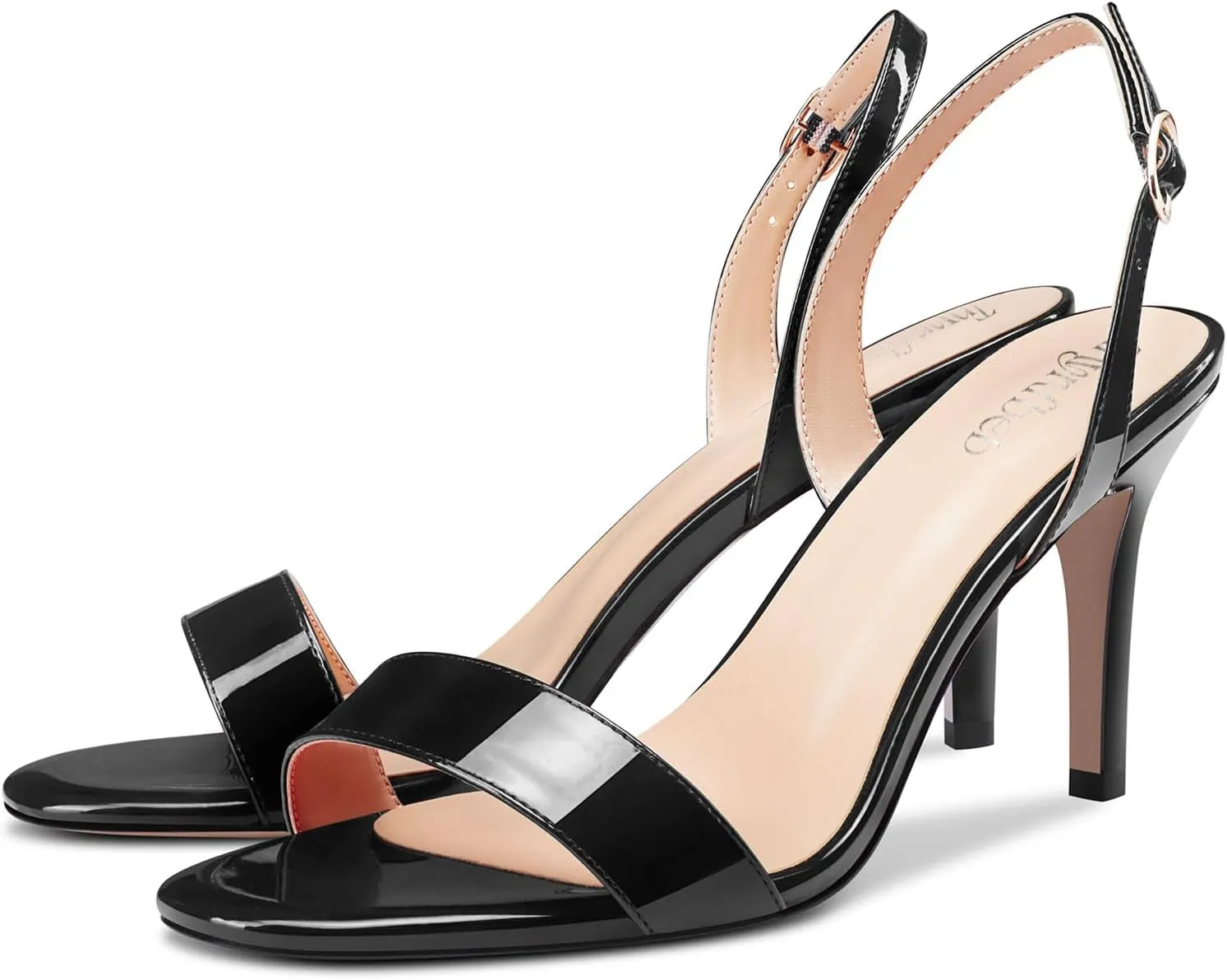 TNYNFBEB Womens Mid Heel Peep Open Toe Sandals Ankle Strap Slingback Buckle Prom Party Summer Basic Classic 3.2 Inches Heels