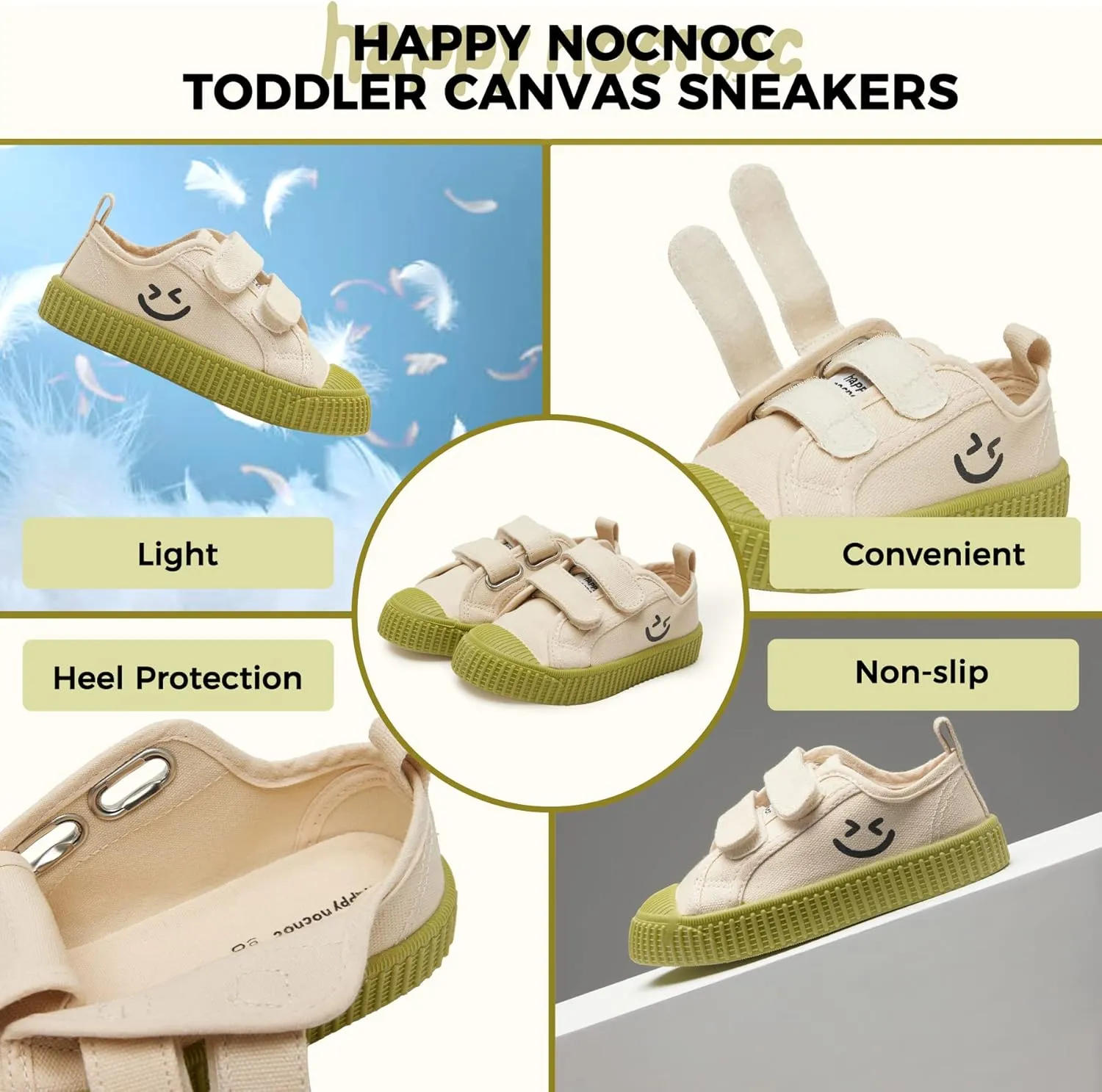 Toddler Shoes for Boys & Girls, Canvas Dual Hook and Loops Sneakers with Candy-Colored Sole