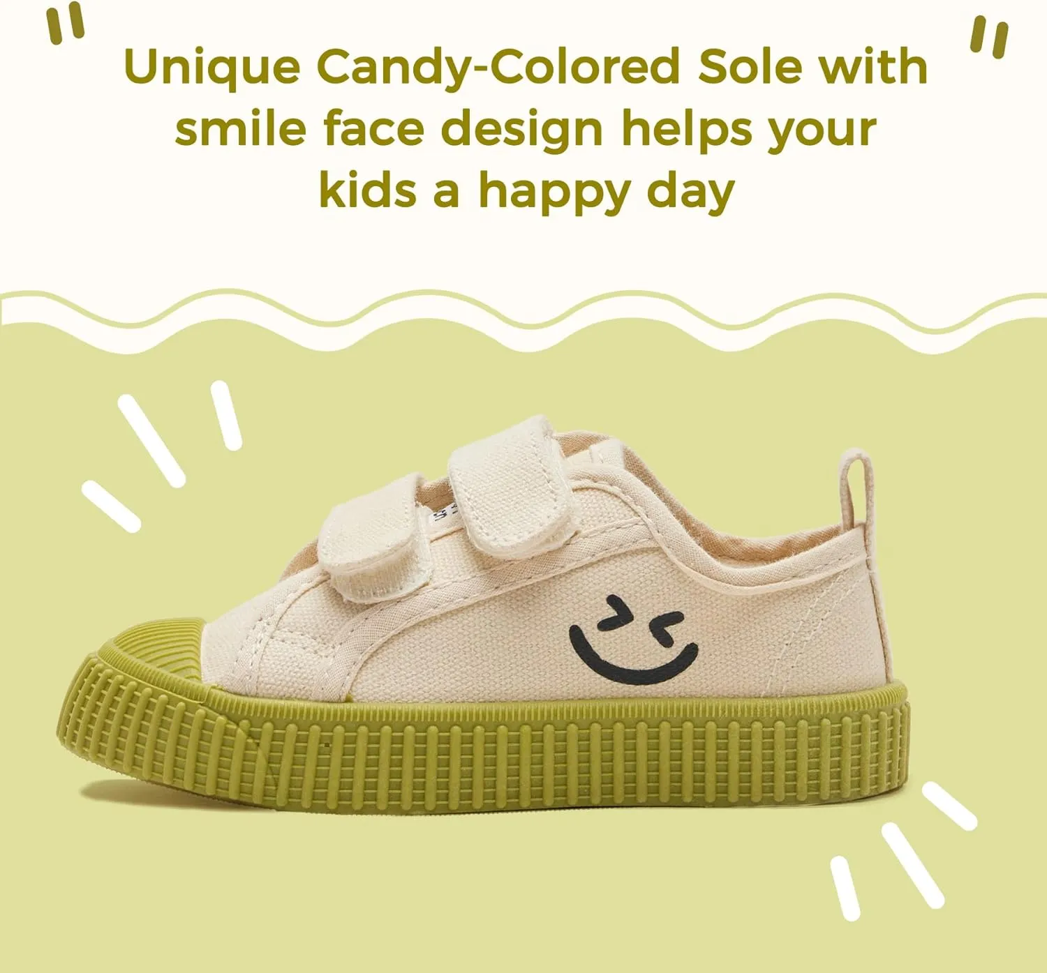 Toddler Shoes for Boys & Girls, Canvas Dual Hook and Loops Sneakers with Candy-Colored Sole