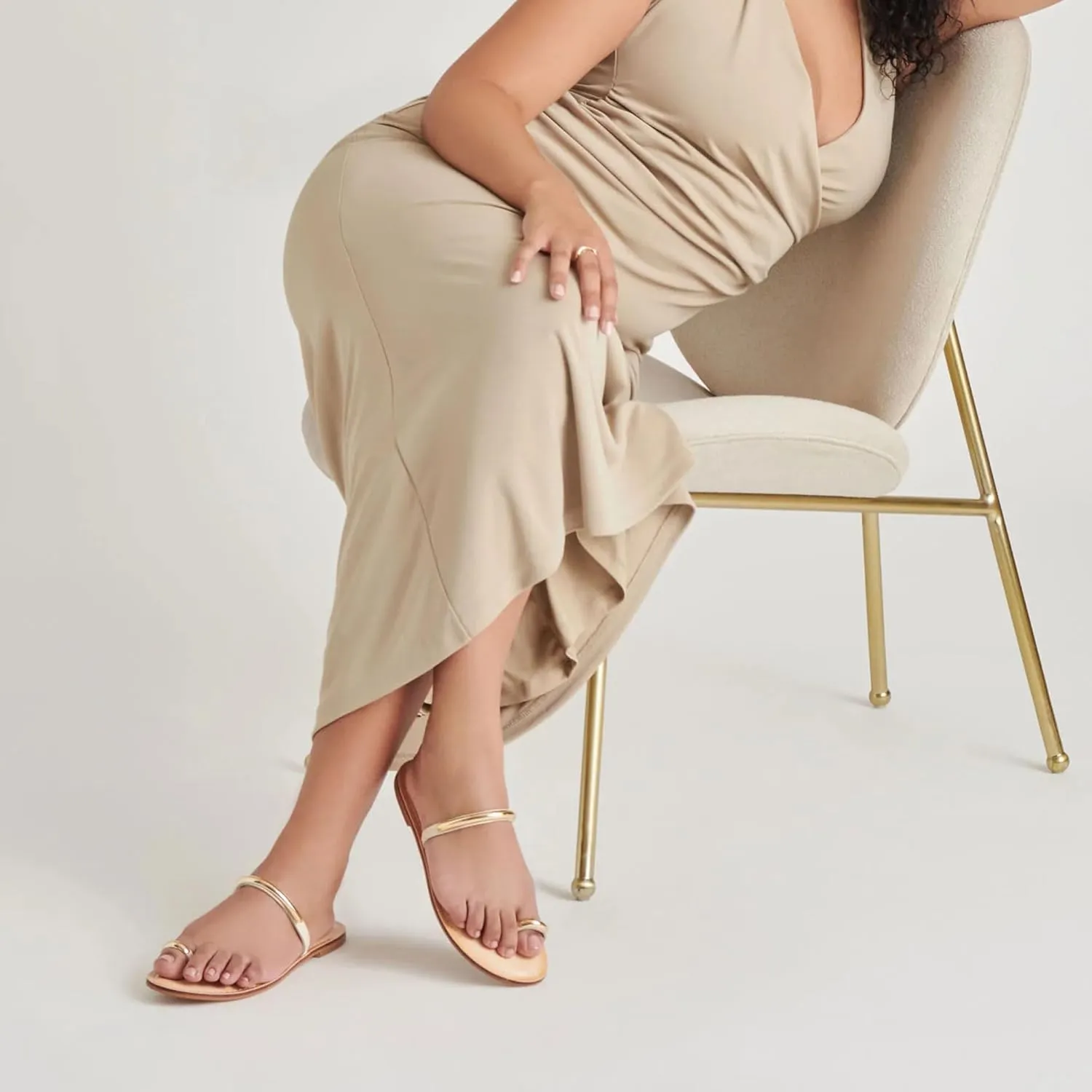 Toe Ring Thong Sandals for Women Open Toe Slide Flat Sandals Casual Summer Dressy Beach Sandals