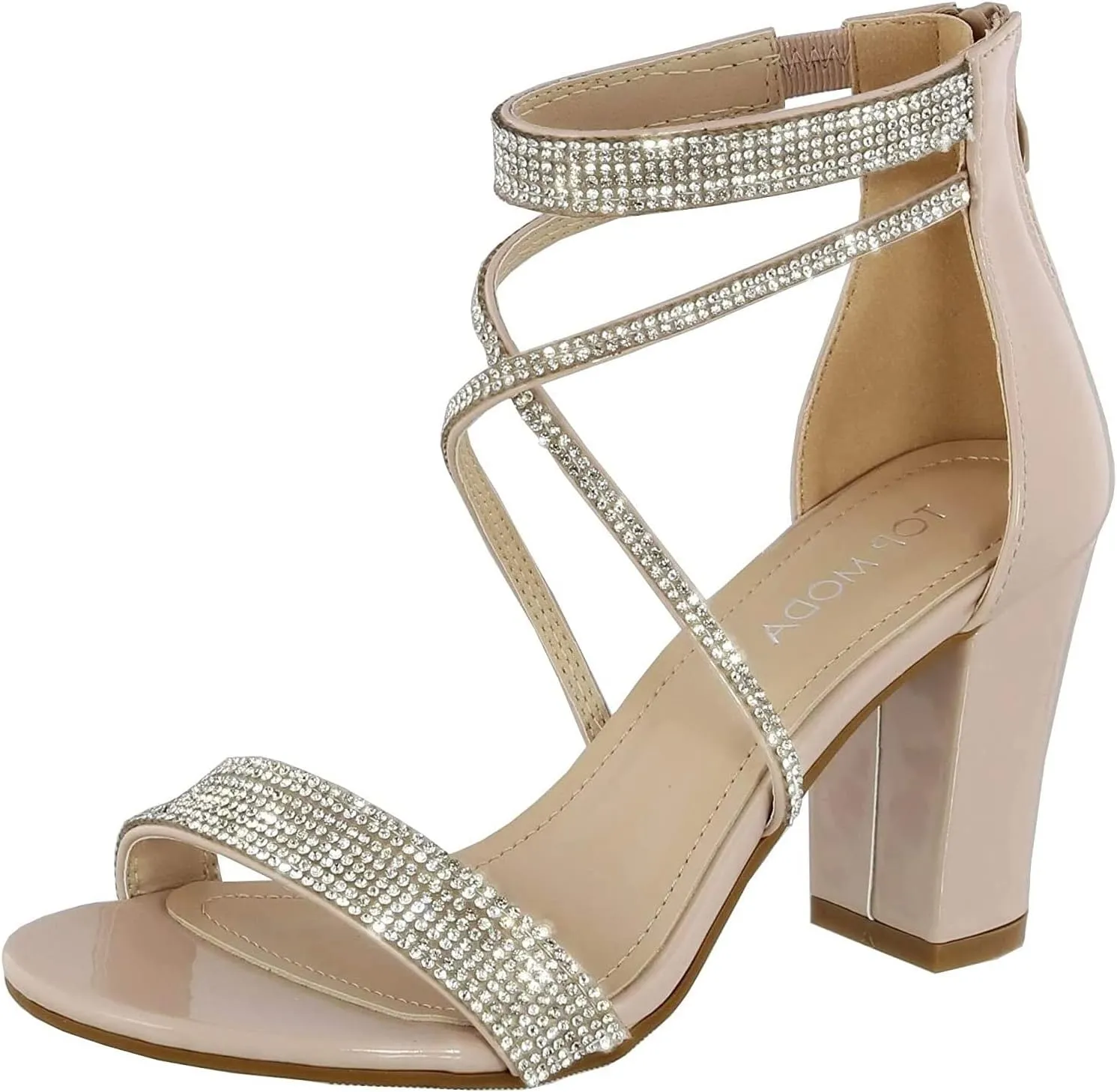 TOP Moda Dressy/Formal Sandals High Heel Ankle Strap Open Toe Sandals,Nude Patent,7