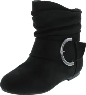 TOP Moda Women's Ankle Booties Buckle Mid Calf Buckle Slouch Flat Heel Strap Fashion Shoes