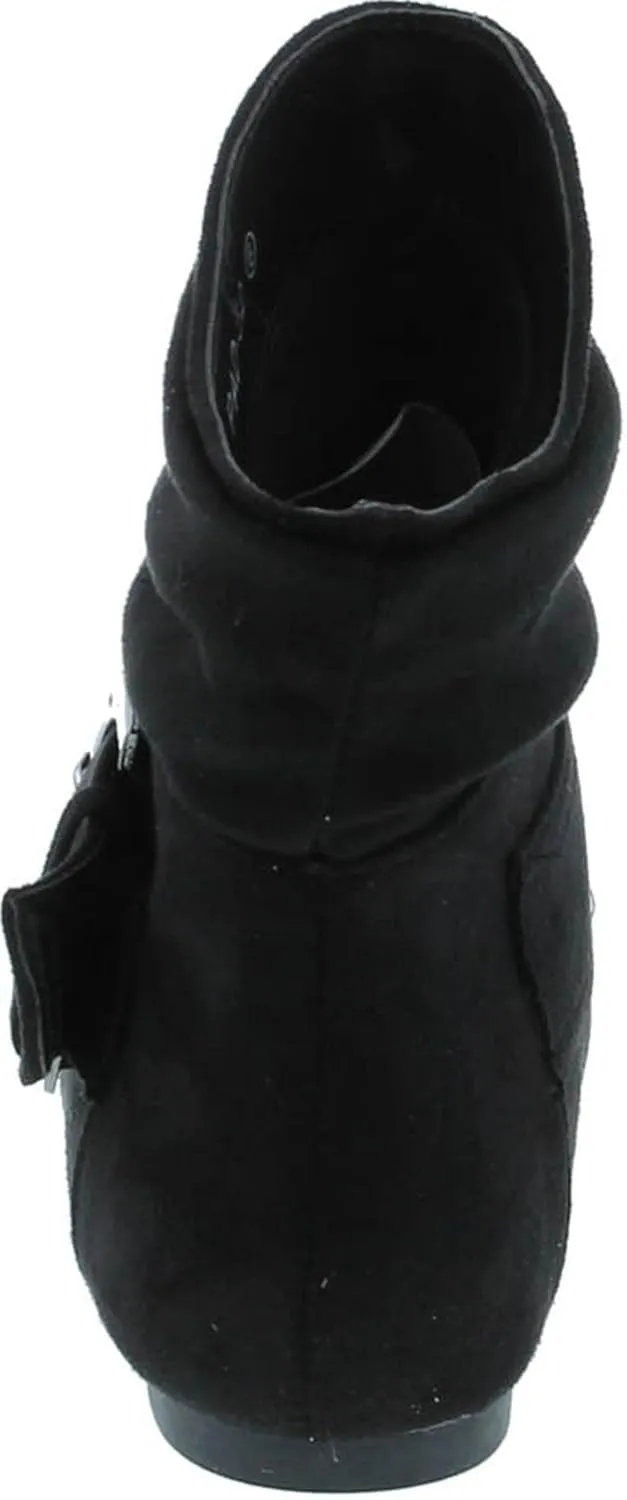 TOP Moda Women's Ankle Booties Buckle Mid Calf Buckle Slouch Flat Heel Strap Fashion Shoes