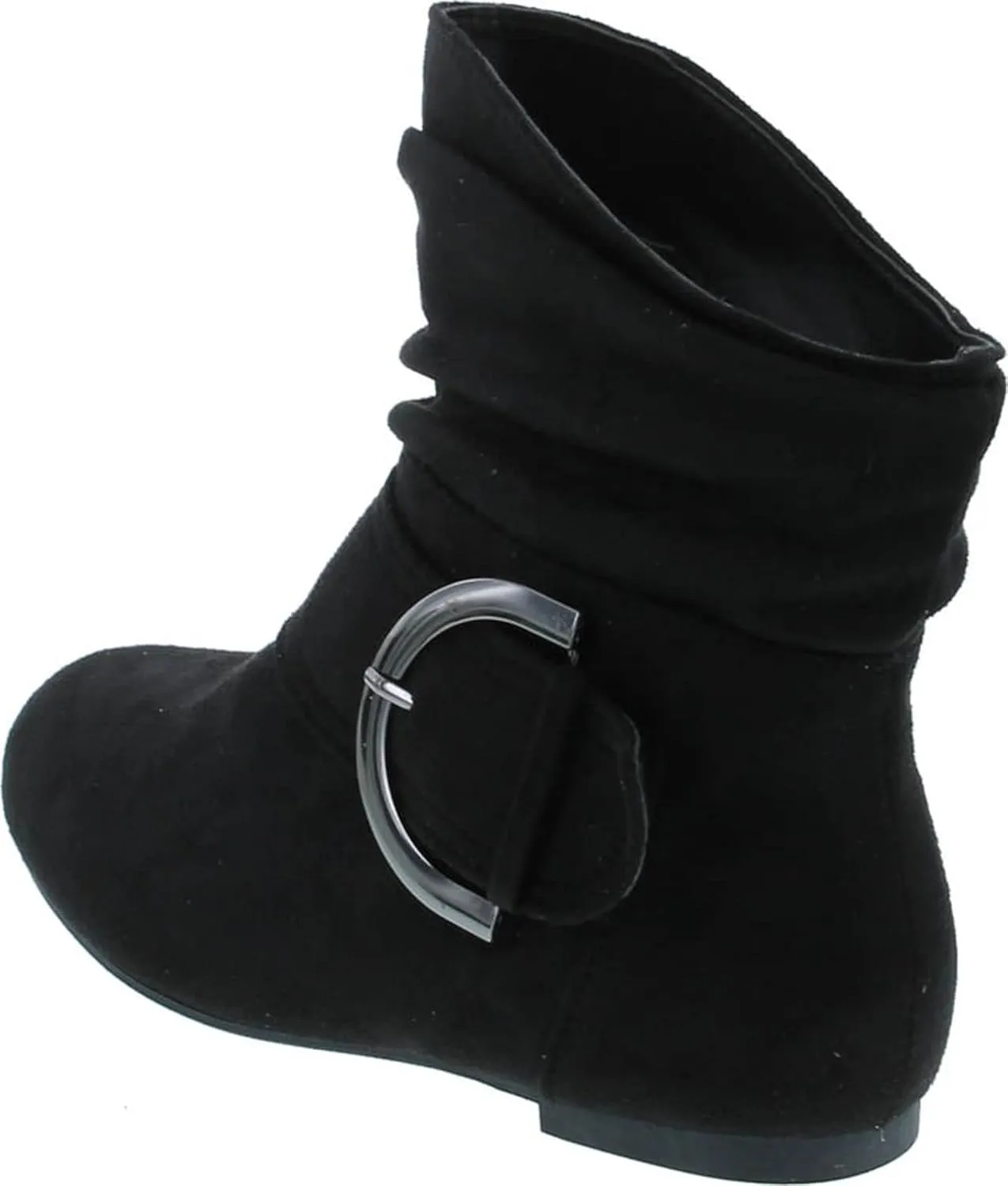 TOP Moda Women's Ankle Booties Buckle Mid Calf Buckle Slouch Flat Heel Strap Fashion Shoes