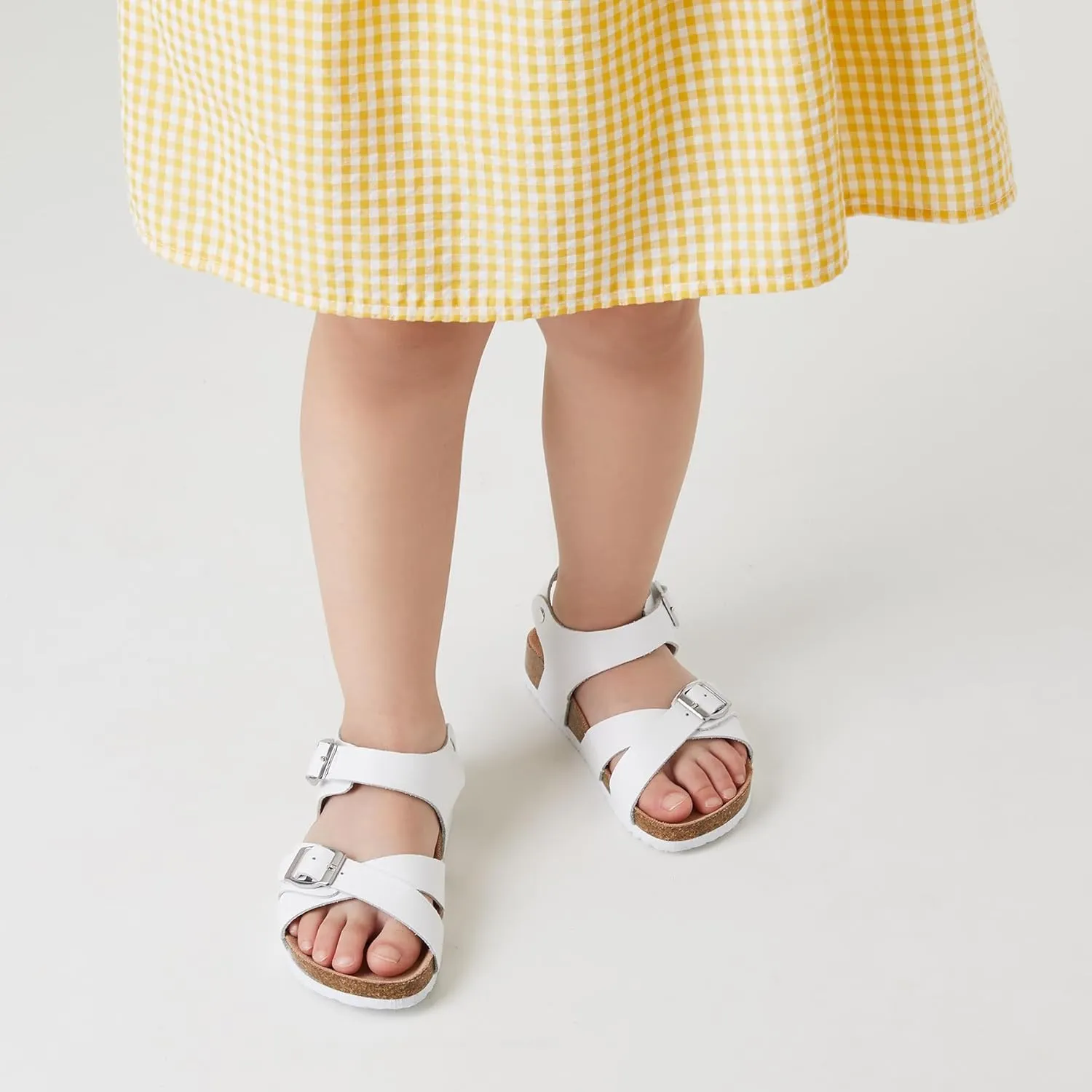 Trary Girls Sandals Open Toe Casual Summer Shoes with Cork Footbed Comfortable Flat Sandals for Little Kids
